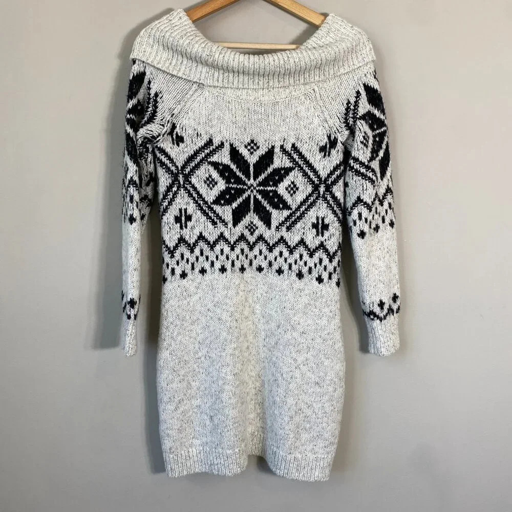 Abercrombie & Fitch Cowl Neck Fair Isle Knit Sweater Dress Womens Small Gray Y2K - Picture 8 of 13